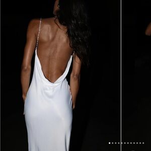 Meshki Cowl Midi Dress with Pearl Trim
